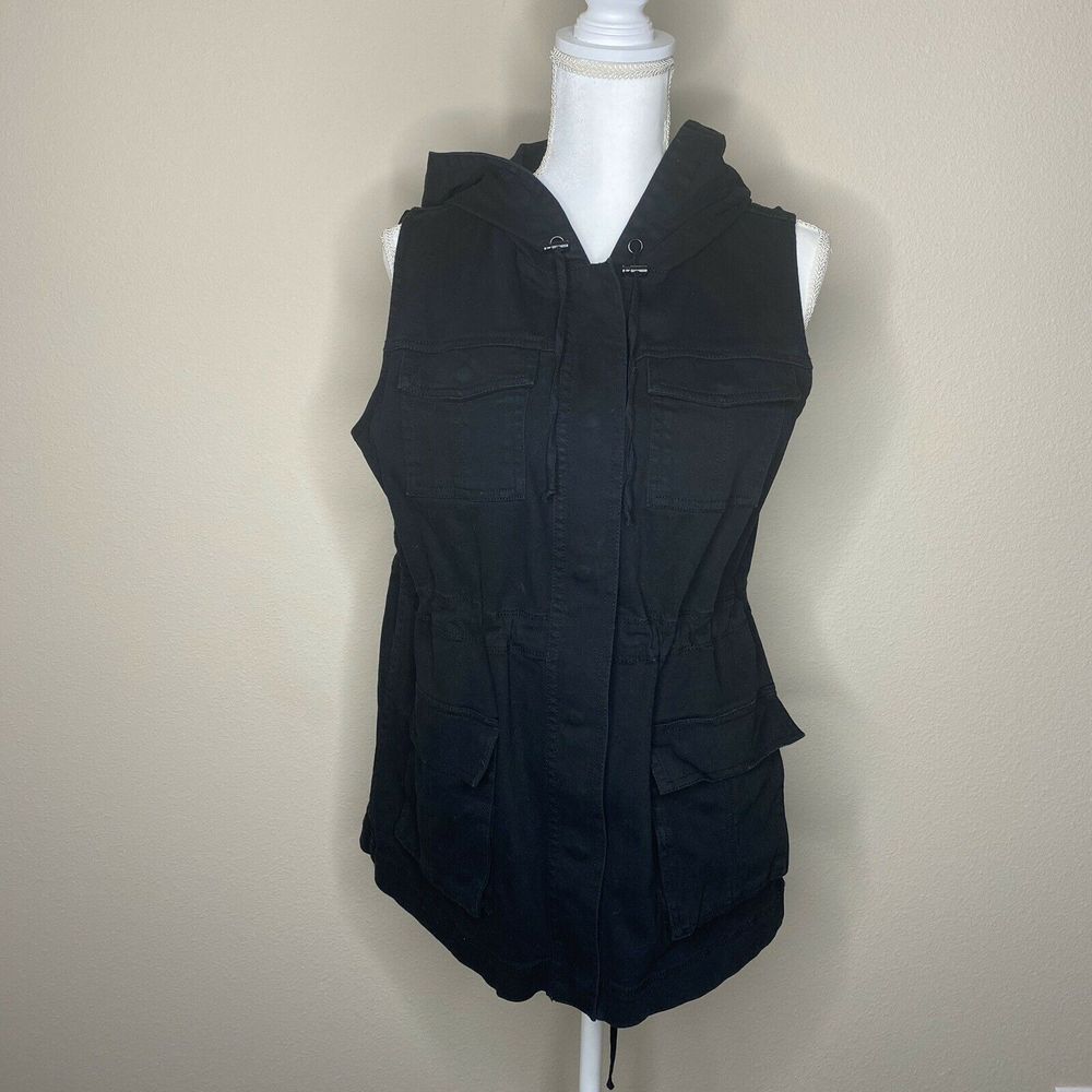 Matty M Black Cinch Waist Utility Vest w/ Hood